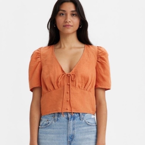 Levi's NAT Burnt Orange Luisa Puff Sleeve Blouse - Picture 1 of 7